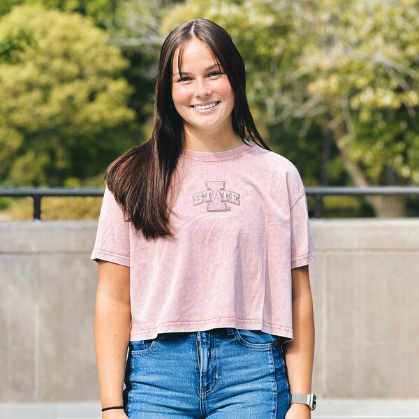 Pro Standard Women's I-State Washed Pink Boxy Short Sleeve T-Shirt